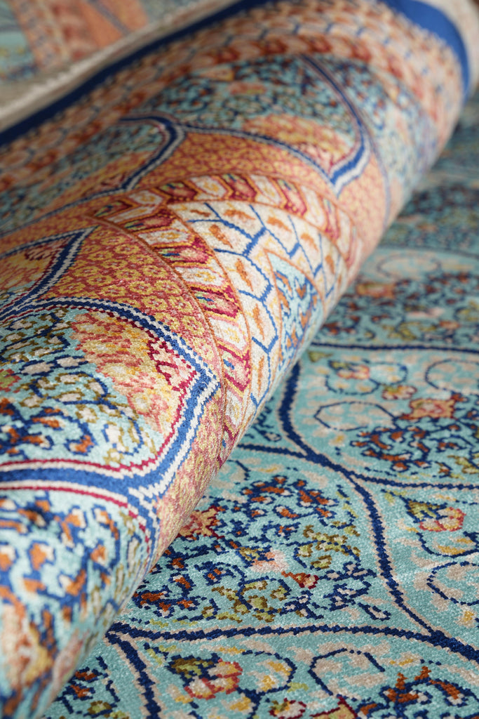 6 x 9 Silk Rug Turquoise Dom #PIX-59281