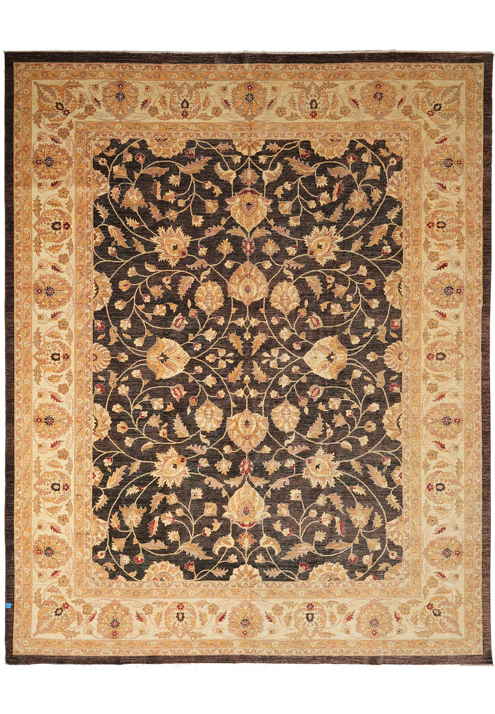 12 x 14.6 Natural Brown Wool Ghazni Chobi Peshawar Rug 