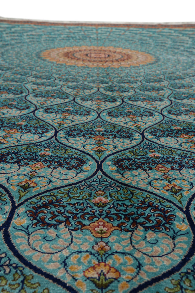 6 x 9 Silk Rug Turquoise Dom #PIX-59281