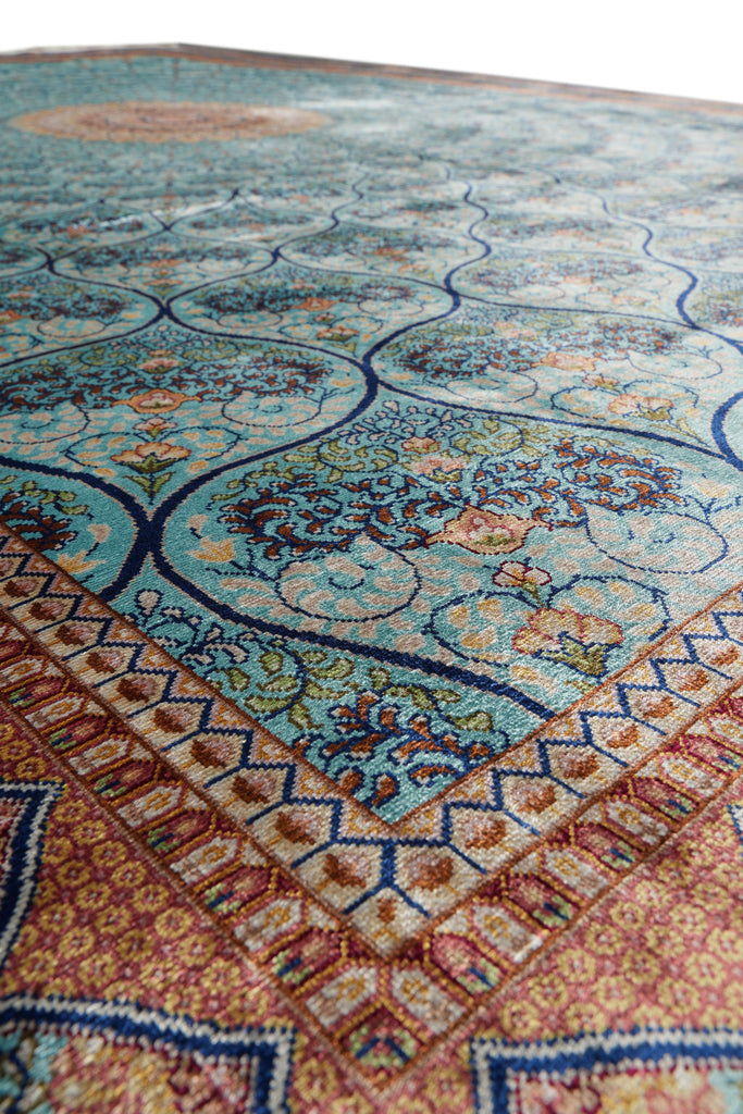 6 x 9 Silk Rug Turquoise Dom #PIX-59281