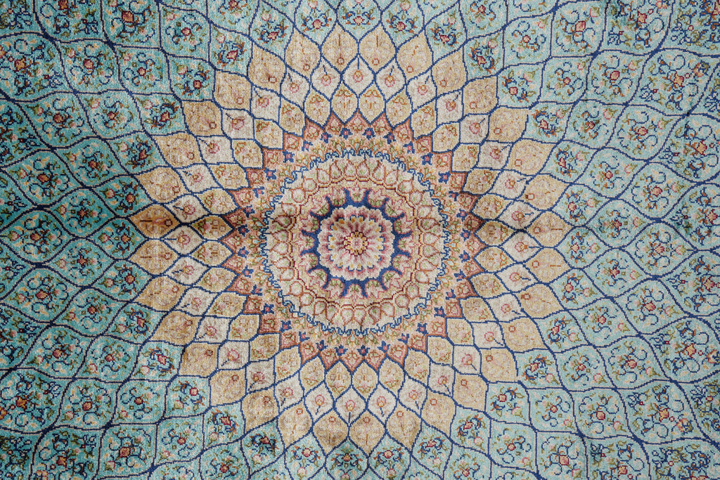 6 x 9 Silk Rug Turquoise Dom #PIX-59281