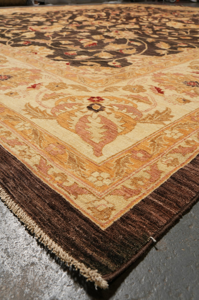 12 x 14.6 Natural Brown Wool Ghazni Chobi Peshawar Rug #PIX-9897