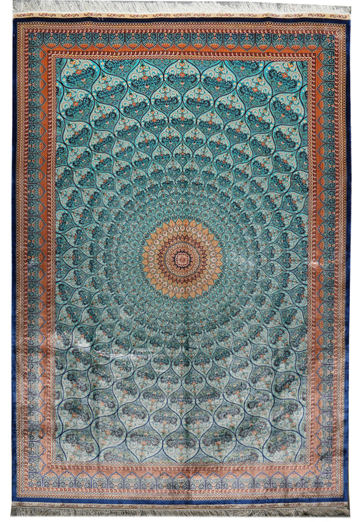 6 x 9 Silk Rug Turquoise Dom #PIX-59281