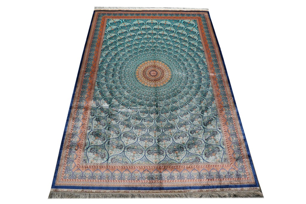 6 x 9 Silk Rug Turquoise Dom #PIX-59281