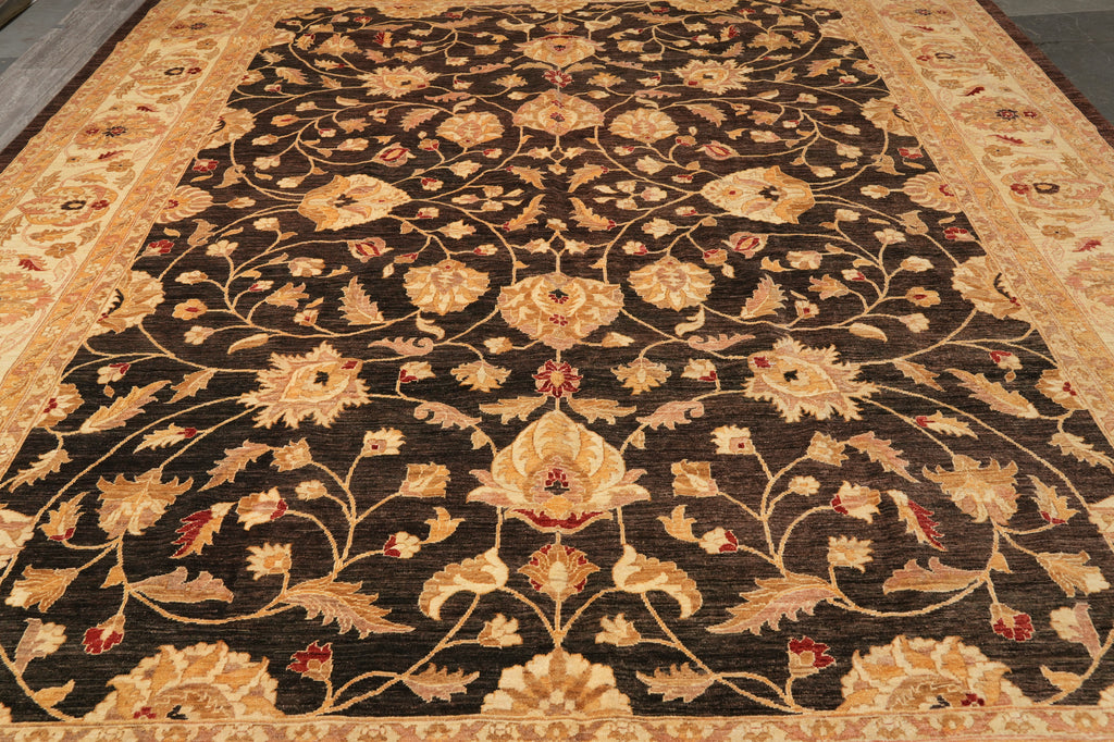 12 x 14.6 Natural Brown Wool Ghazni Chobi Peshawar Rug #PIX-9897
