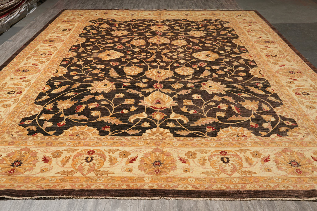 12 x 14.6 Natural Brown Wool Ghazni Chobi Peshawar Rug #PIX-9897