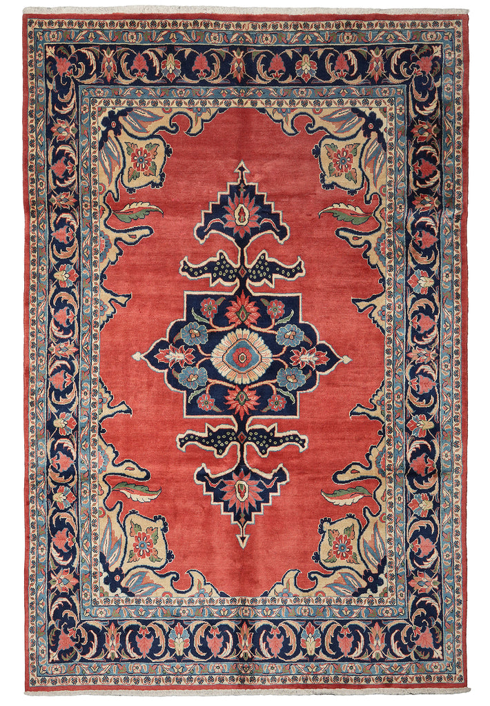 7 x 10.5 Coral Red Fine Wool Persian Sarouk Rug