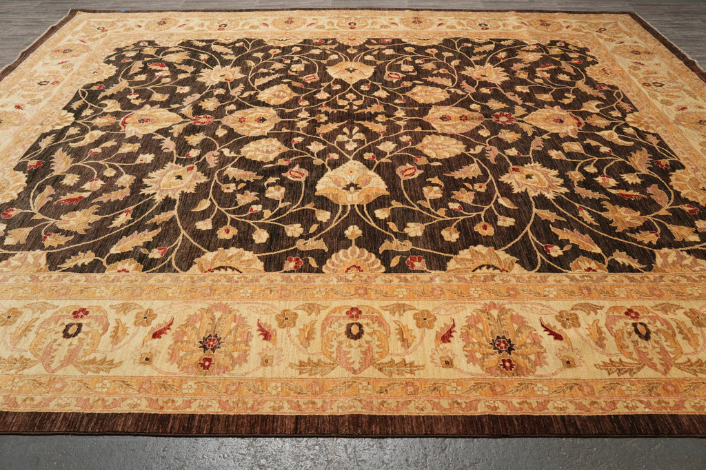 12 x 14.6 Natural Brown Wool Ghazni Chobi Peshawar Rug 