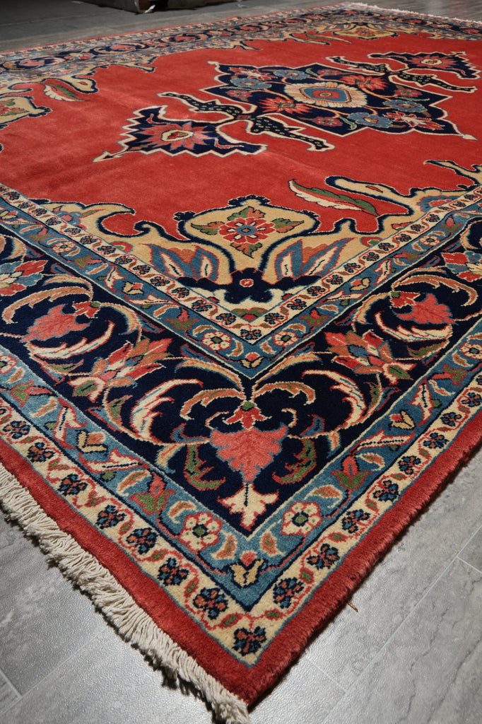 7 x 10.5 Coral Red Fine Wool Persian Sarouk Rug - view 6