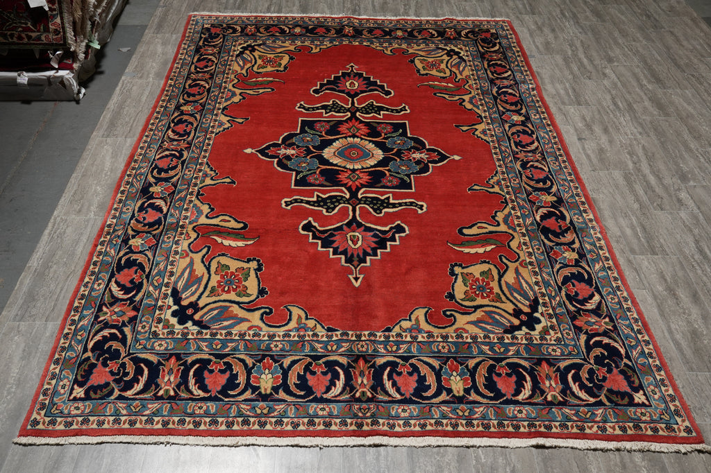 7 x 10.5 Coral Red Fine Wool Persian Sarouk Rug - view 3