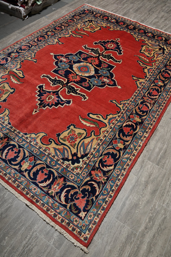 7 x 10.5 Coral Red Fine Wool Persian Sarouk Rug - view 5