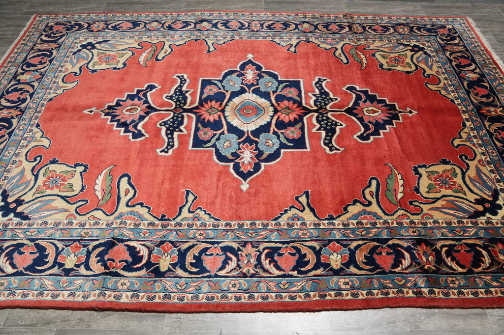 7 x 10.5 Coral Red Fine Wool Persian Sarouk Rug - view 4