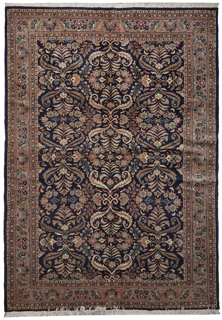 6.9 x 10 Dark Blue Fine Wool Persian Sarouk Lilihan Rug