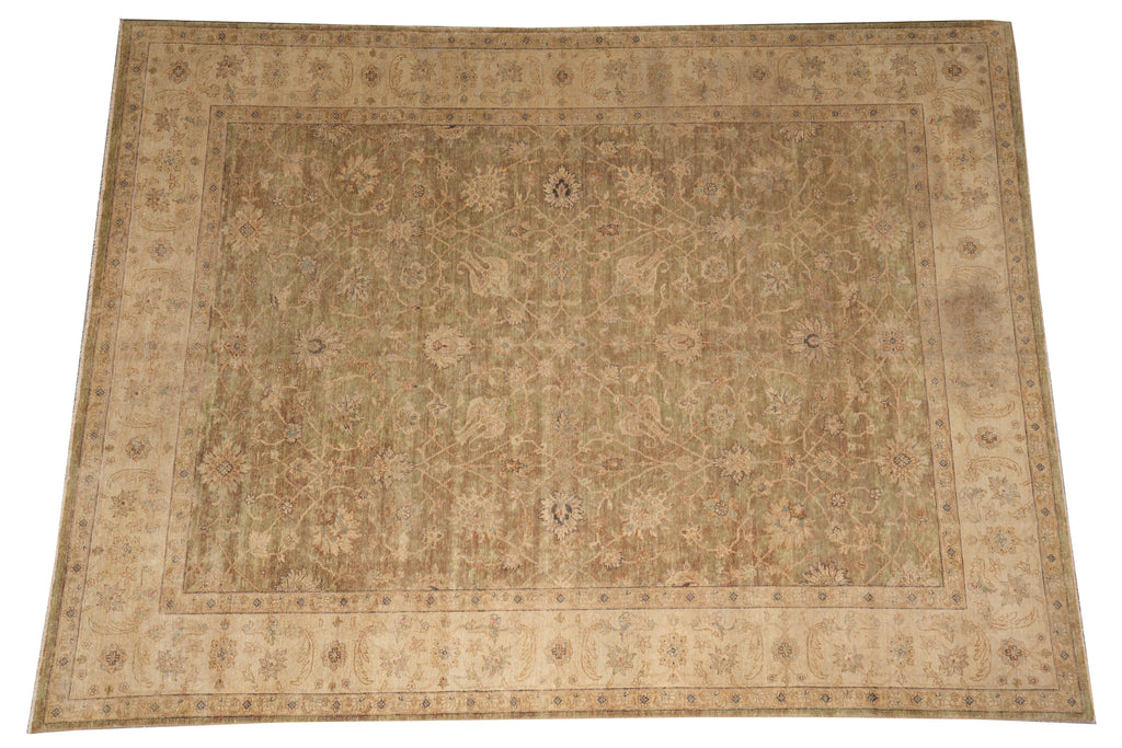 9 x 11.7 Warm Neutral Chobi Peshawar Zigler Rug Natural Wool #F-4170
