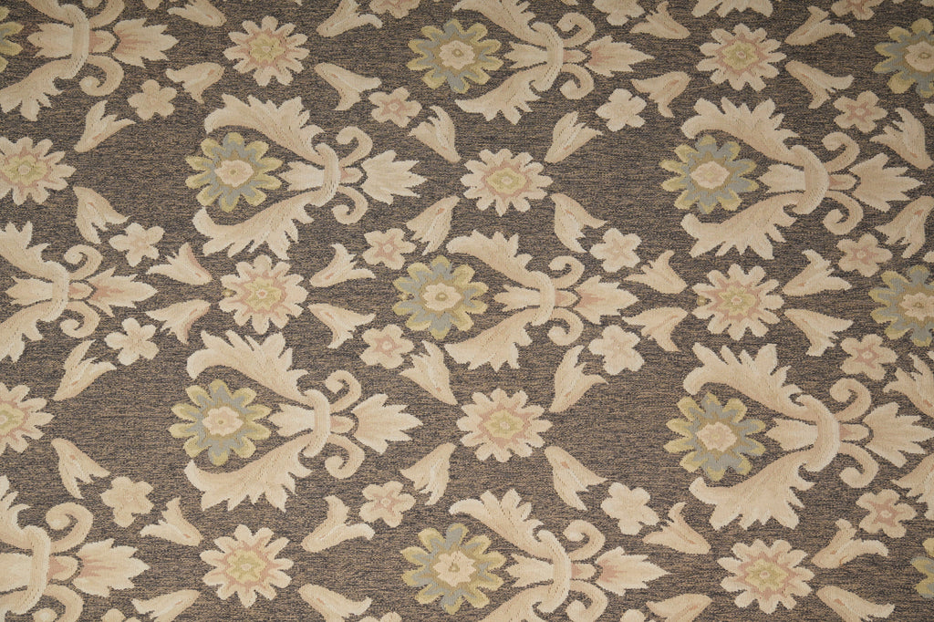9 x 12.9 Flat Weave Khaki BRrown Handmade Kilim Rug French Contemporary Transitional #PIX-14611