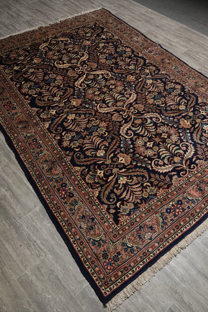 6.9 x 10 Dark Blue Fine Wool Persian Sarouk Lilihan Rug - view 5