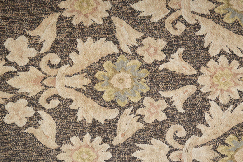 9 x 12.9 Flat Weave Khaki BRrown Handmade Kilim Rug French Contemporary Transitional #PIX-14611