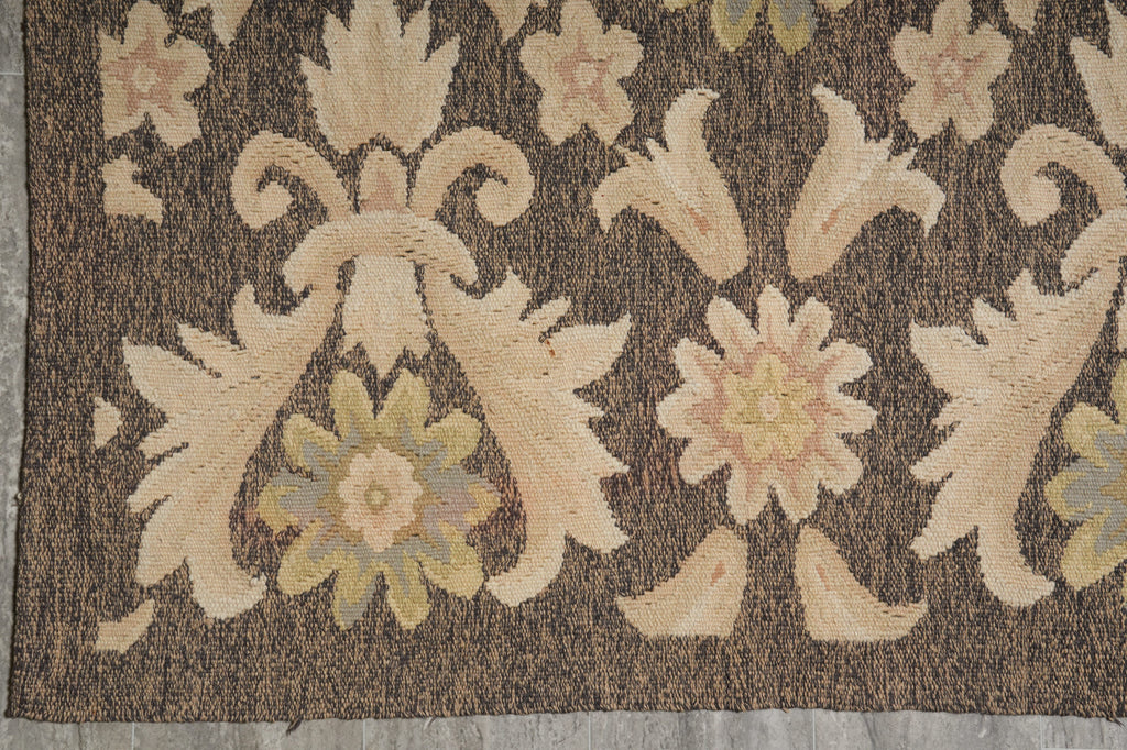 9 x 12.9 Flat Weave Khaki BRrown Handmade Kilim Rug French Contemporary Transitional #PIX-14611