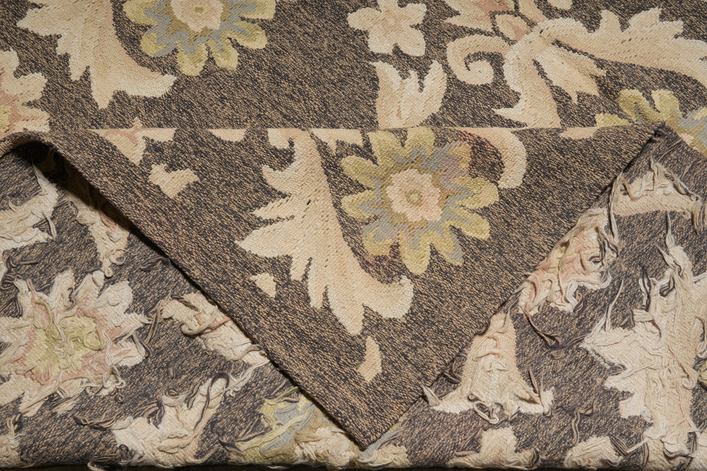 9 x 12.9 Flat Weave Khaki BRrown Handmade Kilim Rug French Contemporary Transitional #PIX-14611