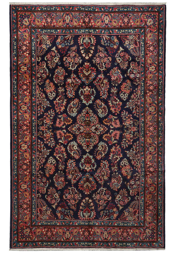 6.8 x 10.6 Navy Blue Fine Persian Sarouk Rug