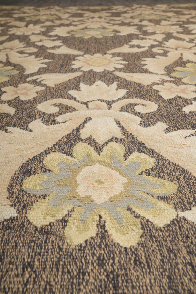 9 x 12.9 Flat Weave Khaki BRrown Handmade Kilim Rug French Contemporary Transitional #PIX-14611