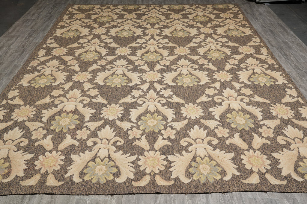 9 x 12.9 Flat Weave Khaki BRrown Handmade Kilim Rug French Contemporary Transitional #PIX-14611