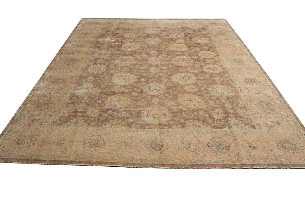 8.9 x 11.8 Rustic Brown Chobi Peshawar rug Antique Look #F-4171
