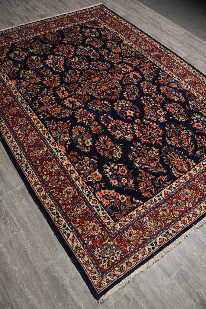 7.4 x 10.3 Navy Blue Fine Persian Sarouk Rug - view 5