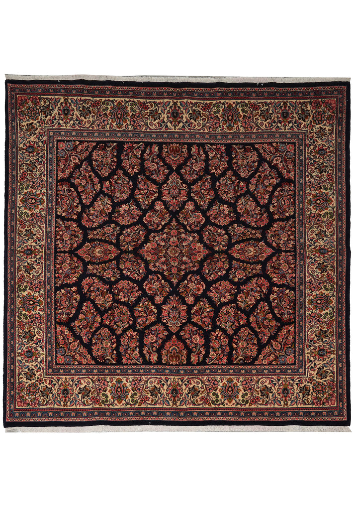 8 x 8 Square Quality Persian Sarouk Rug Royal Blue