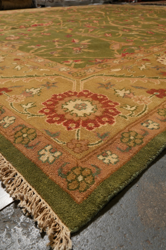 12 x 15 Green Quality Handmade Wool Rug #PIX-2343