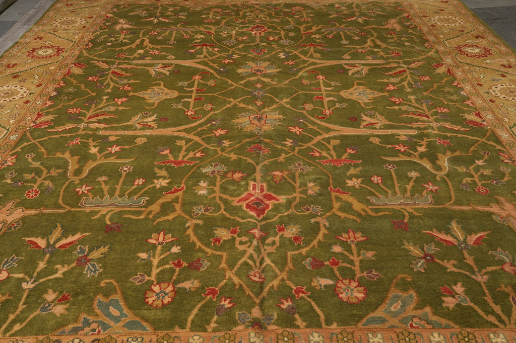 12 x 15 Green Quality Handmade Wool Rug #PIX-2343