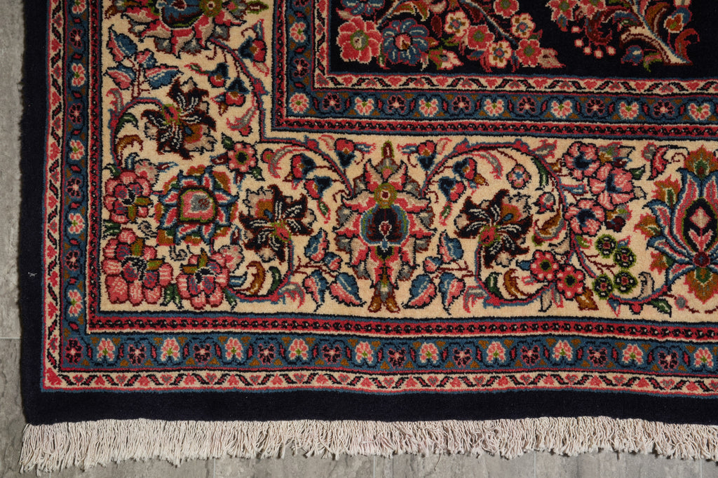 8 x 8 Square Quality Persian Sarouk Rug Royal Blue - view 14