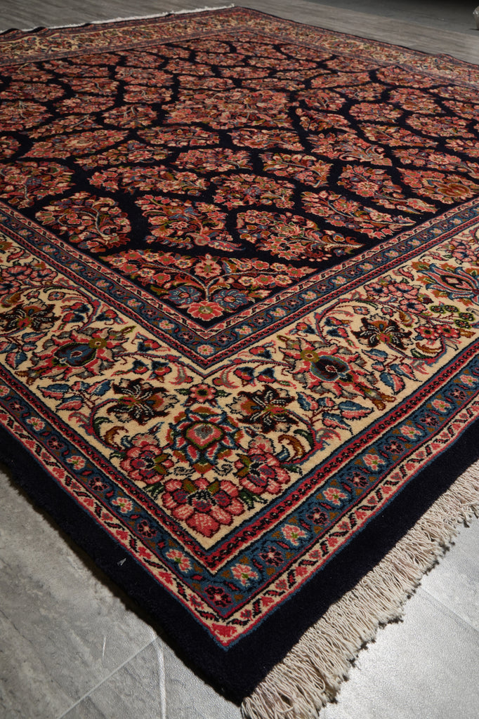 8 x 8 Square Quality Persian Sarouk Rug Royal Blue - view 6