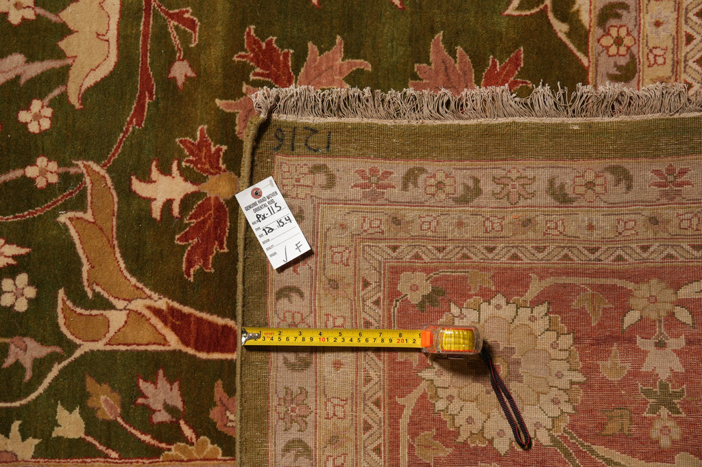 12 x 15.4 New Handmade Agra Rug Dense Weave Green #PIX-115