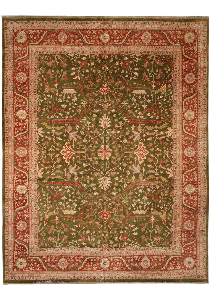 12 x 15.4 New Handmade Agra Rug Dense Weave Green #PIX-115