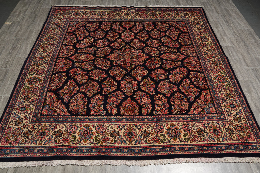 8 x 8 Square Quality Persian Sarouk Rug Royal Blue - view 3