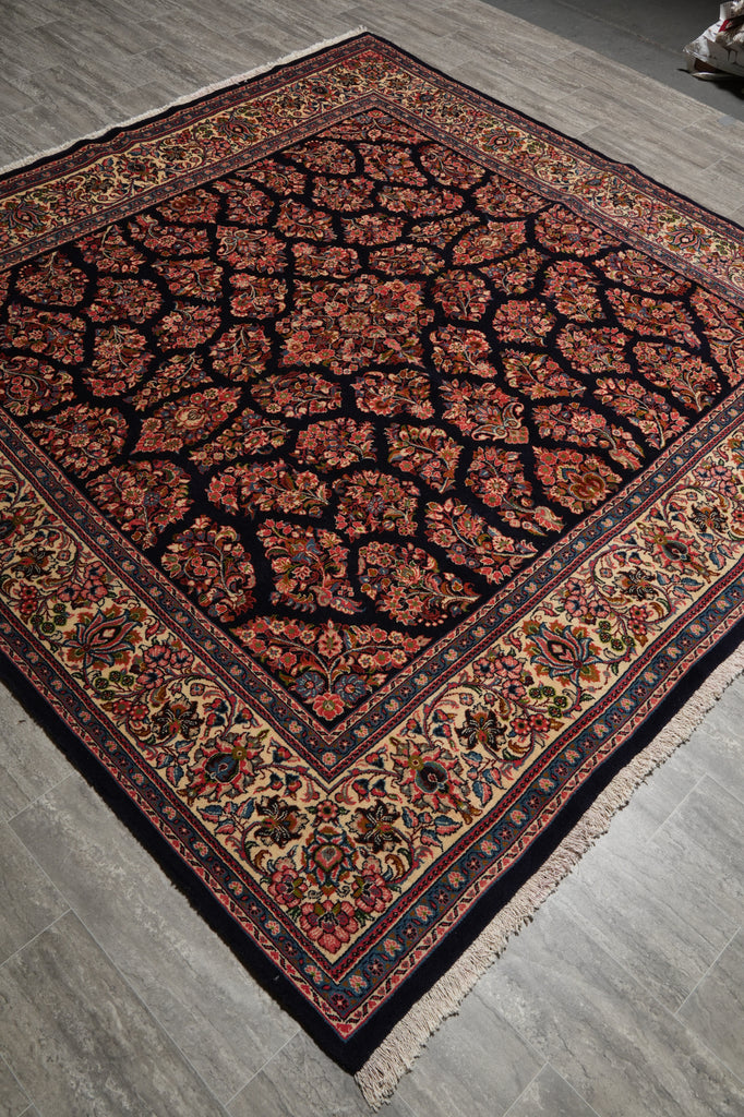 8 x 8 Square Quality Persian Sarouk Rug Royal Blue - view 4