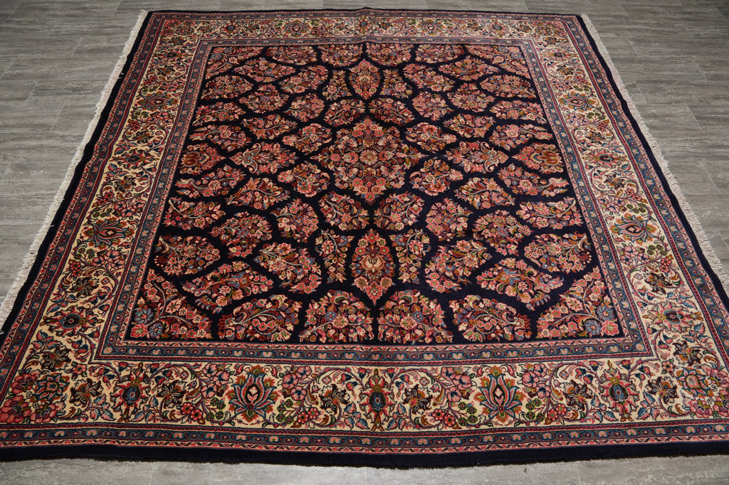 8 x 8 Square Quality Persian Sarouk Rug Royal Blue - view 5
