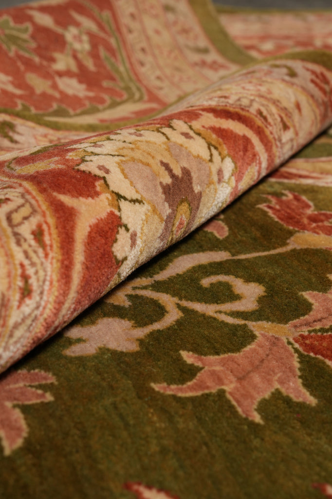 12 x 15.4 New Handmade Agra Rug Dense Weave Green #PIX-115