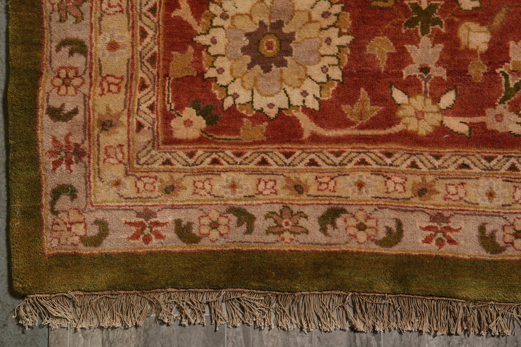 12 x 15.4 New Handmade Agra Rug Dense Weave Green #PIX-115