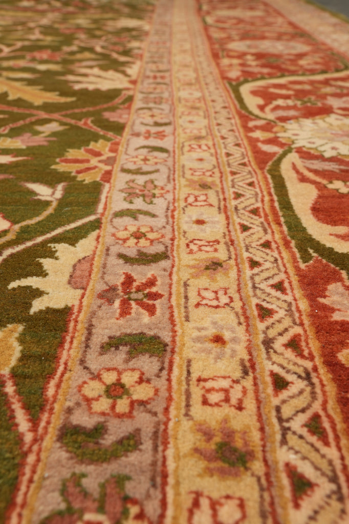 12 x 15.4 New Handmade Agra Rug Dense Weave Green #PIX-115