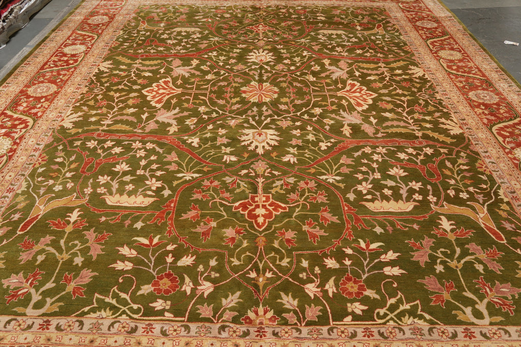 12 x 15.4 New Handmade Agra Rug Dense Weave Green #PIX-115