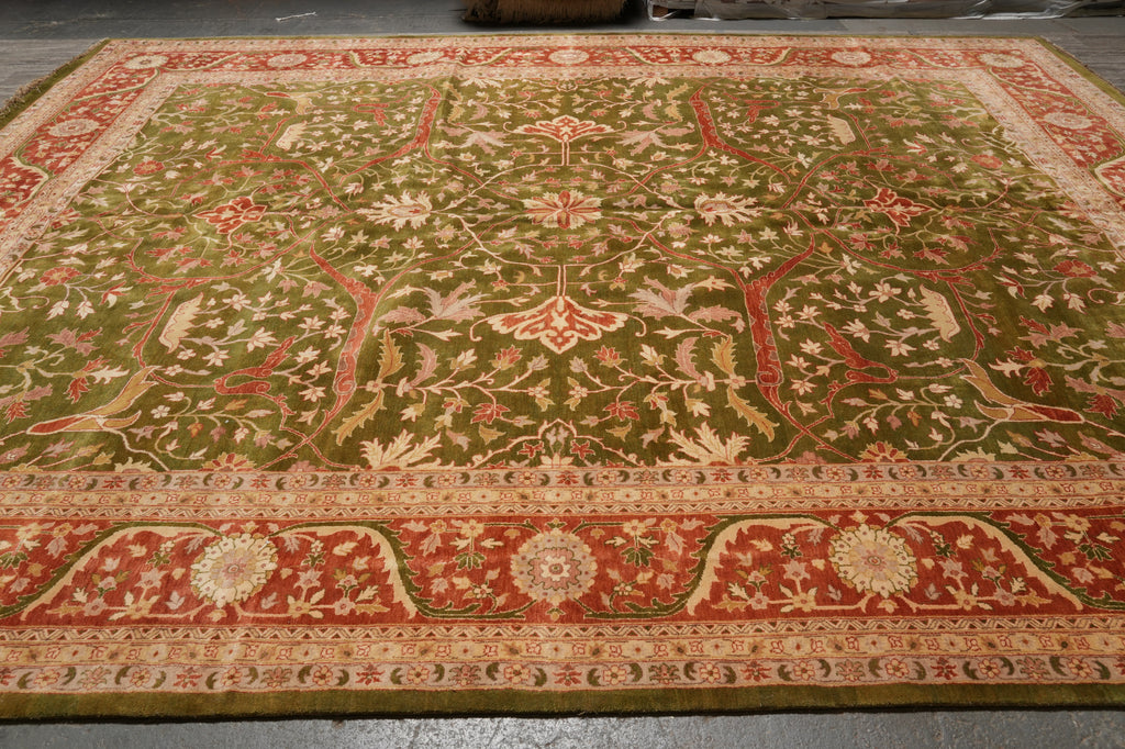 12 x 15.4 New Handmade Agra Rug Dense Weave Green #PIX-115