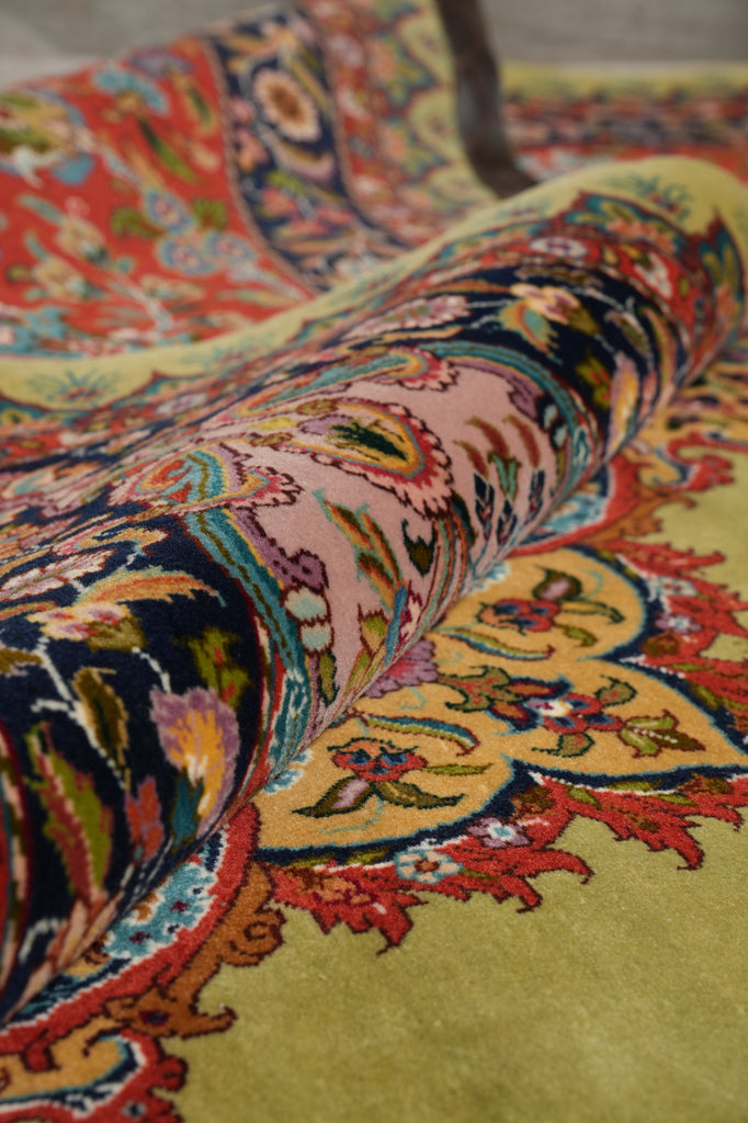 11.2 x 17.6 Fine Persian Tabriz Rug  Wool and Silk on Silk 500 KPSI Green #F-4492