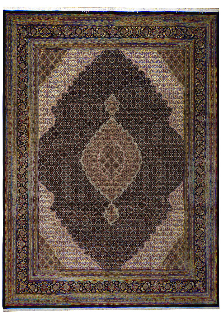 Decorative rug with intricate patterns on a plain background