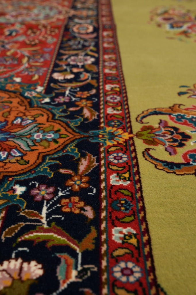 11.2 x 17.6 Fine Persian Tabriz Rug  Wool and Silk on Silk 500 KPSI Green #F-4492