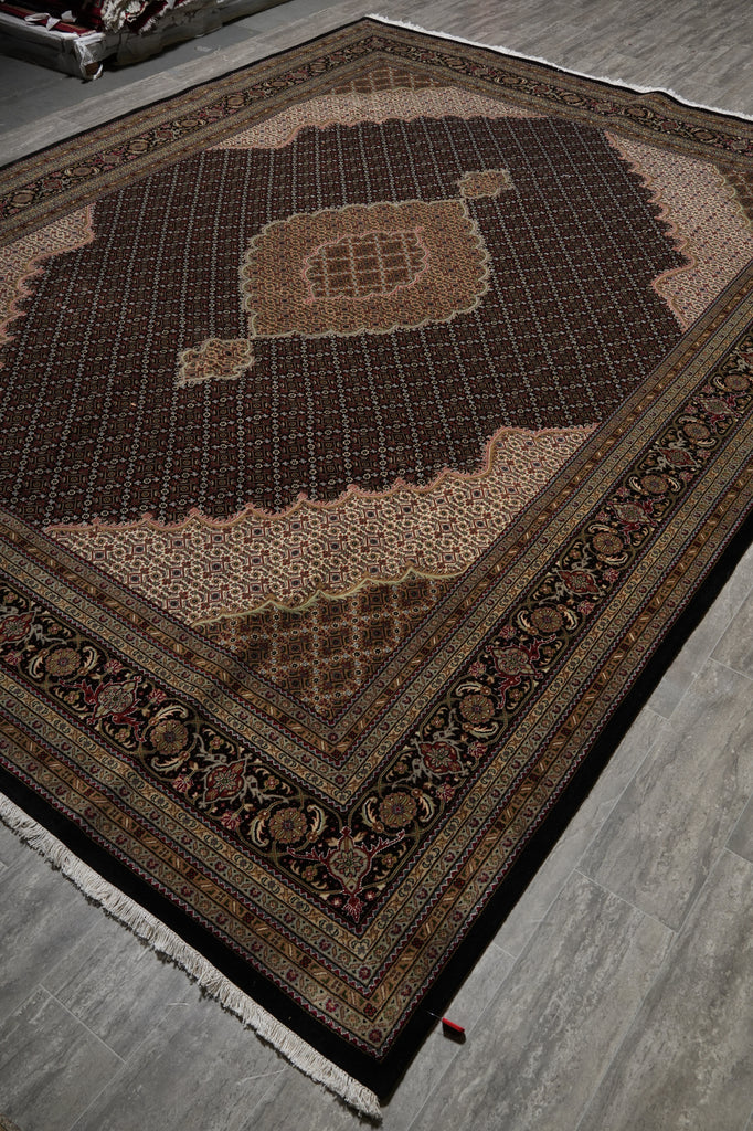 Decorative rug with intricate patterns on a plain background