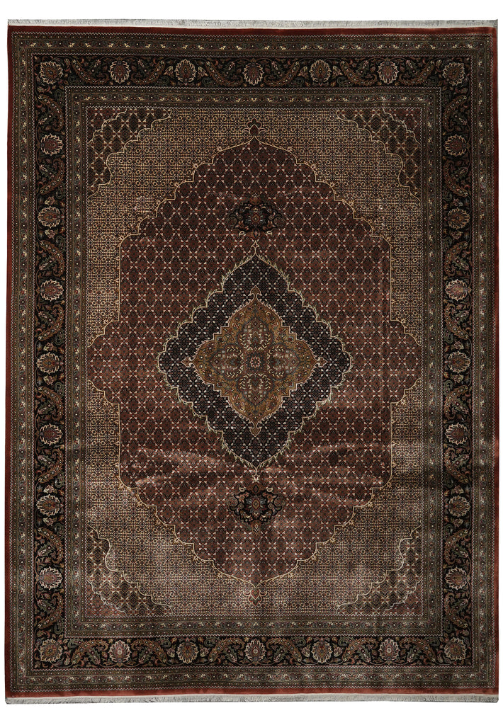 Decorative rug with intricate patterns on a plain background