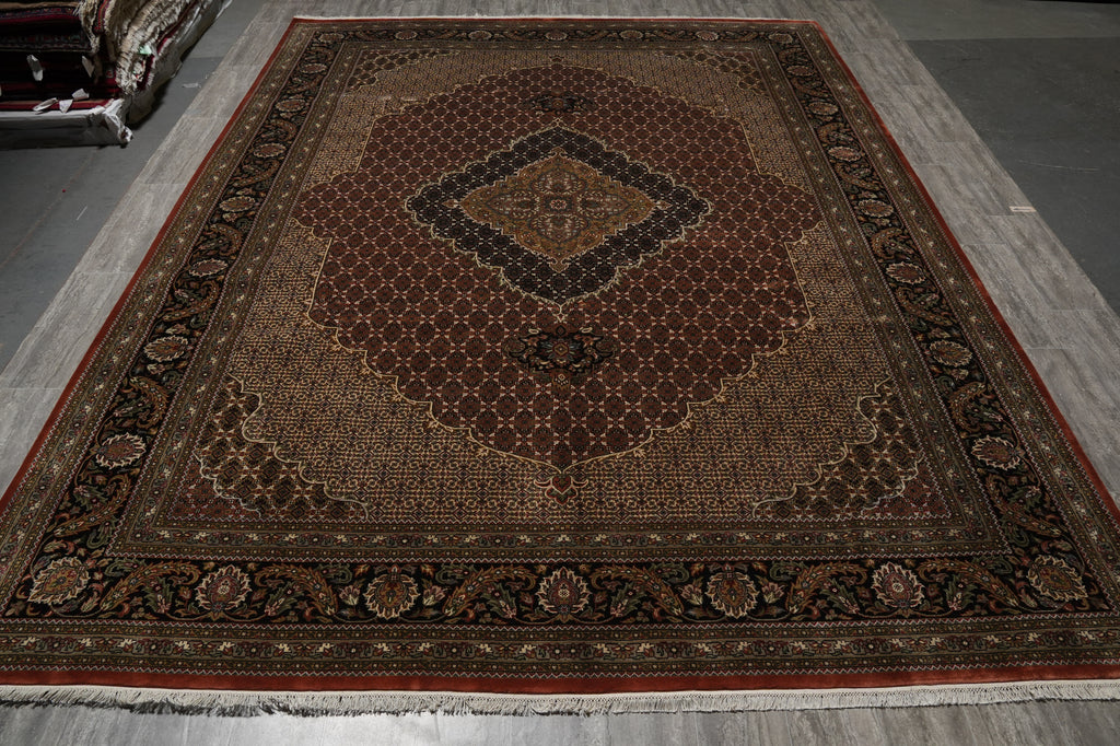 Decorative rug with intricate patterns on a floor