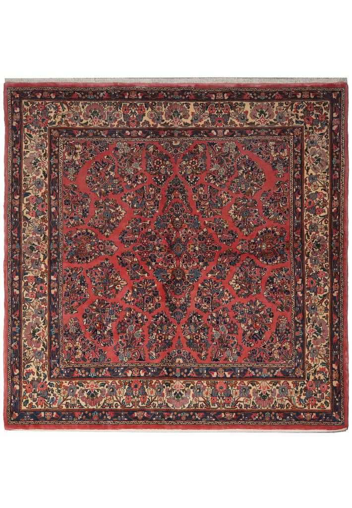 7 x 7.6 Dark Salmon Fine Persian Sarouk square Rug